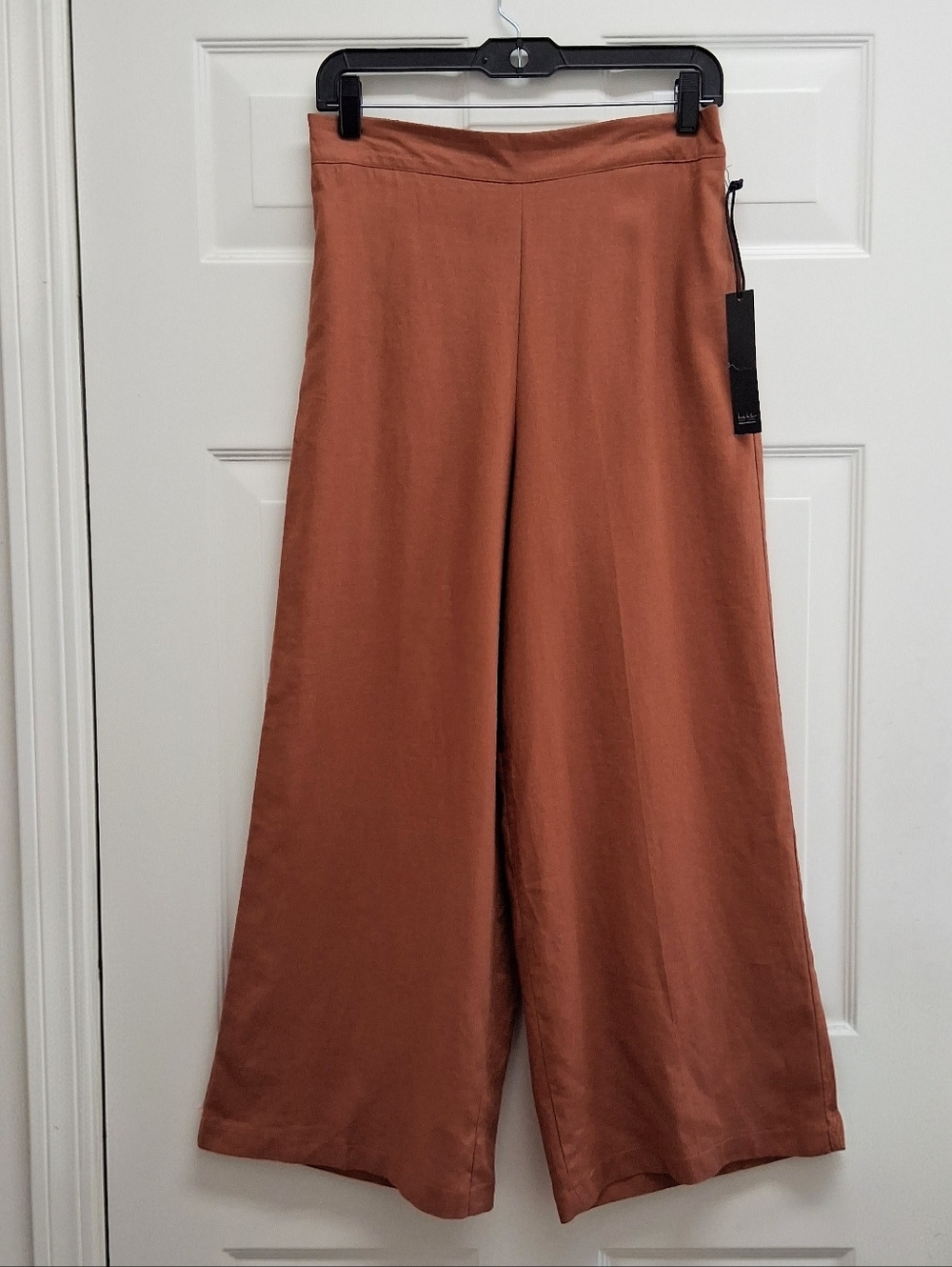 Nicole Miller Wide Leg Crop Pants Linen Blend Small Rust Brown Boho Resortwear